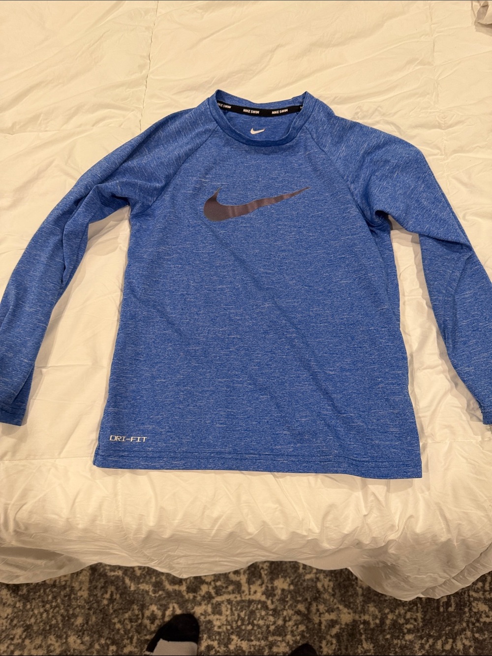 Nike Swim Blue Long-Sleeve Dri-FIT Tee with Swoosh UPF 40